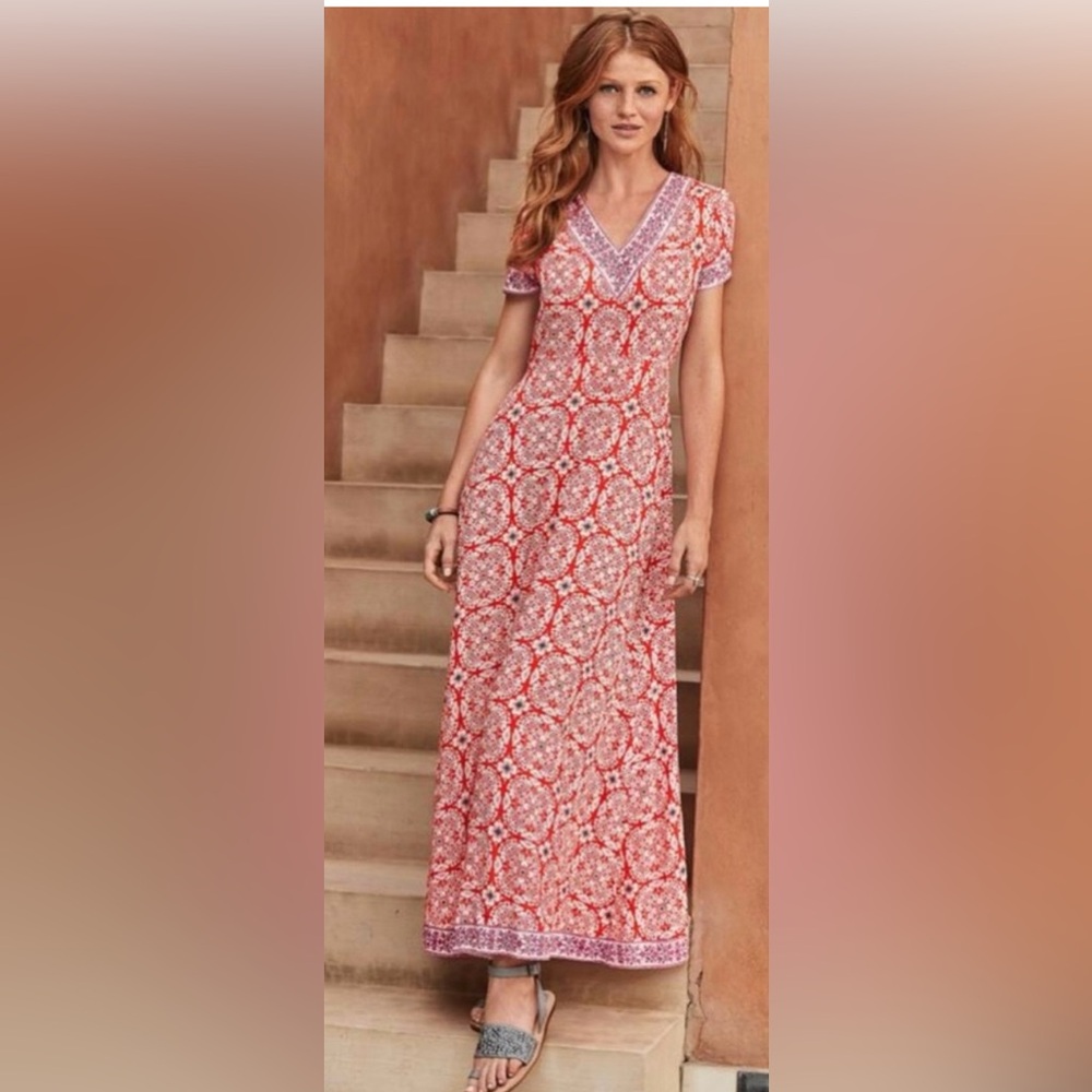 Sundance Red Orange Floral V-Neck Maxi Dress XS